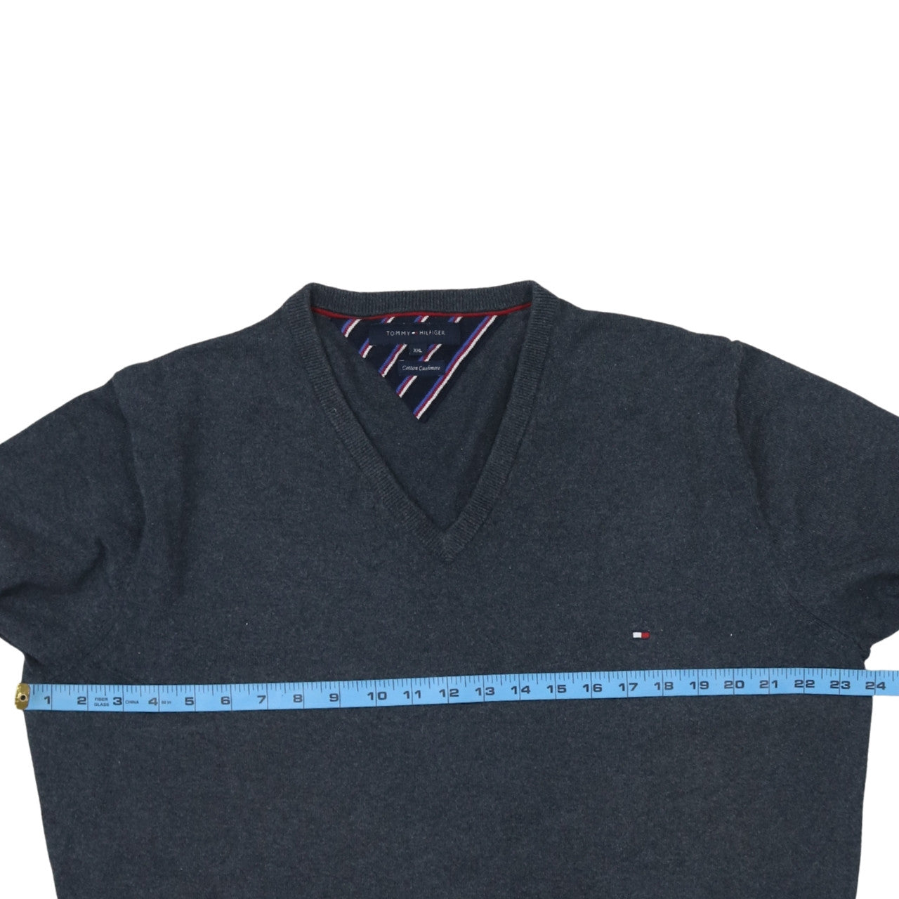Tommy Hilfiger Men’s Grey V-Neck Cotton Cashmere Jumper XXL