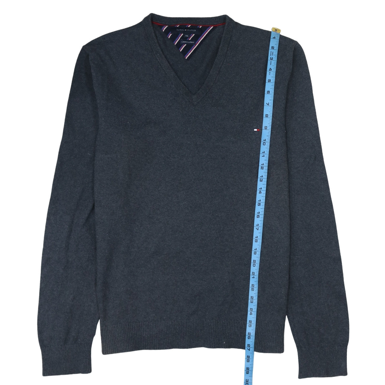 Tommy Hilfiger Men’s Grey V-Neck Cotton Cashmere Jumper XXL