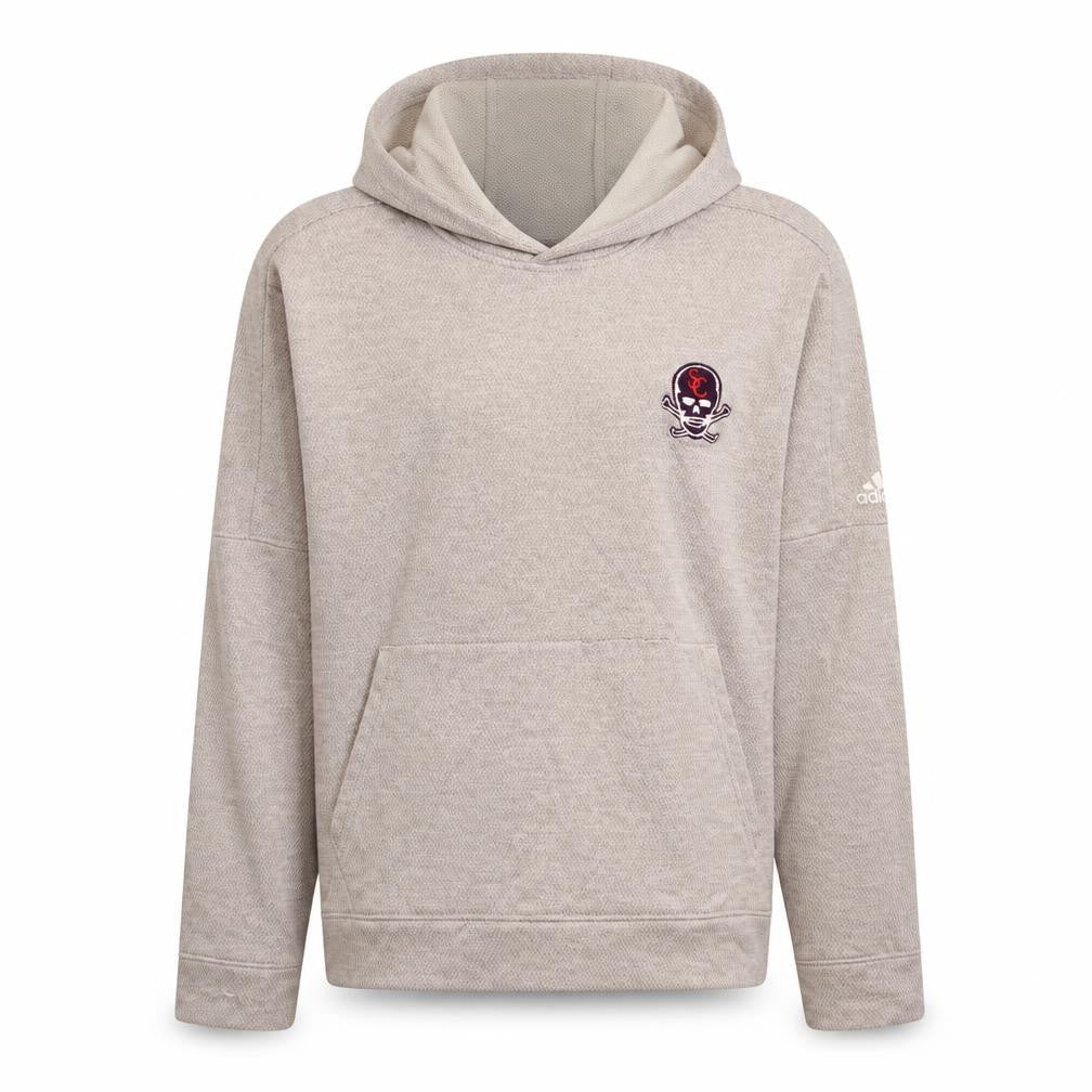 Adidas Boys Beige Pullover Hoodie L 164cm Skull Logo Fleece Sweatshirt