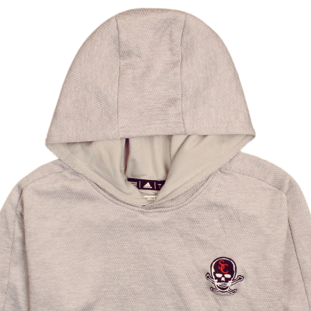 Adidas Boys Beige Pullover Hoodie L 164cm Skull Logo Fleece Sweatshirt