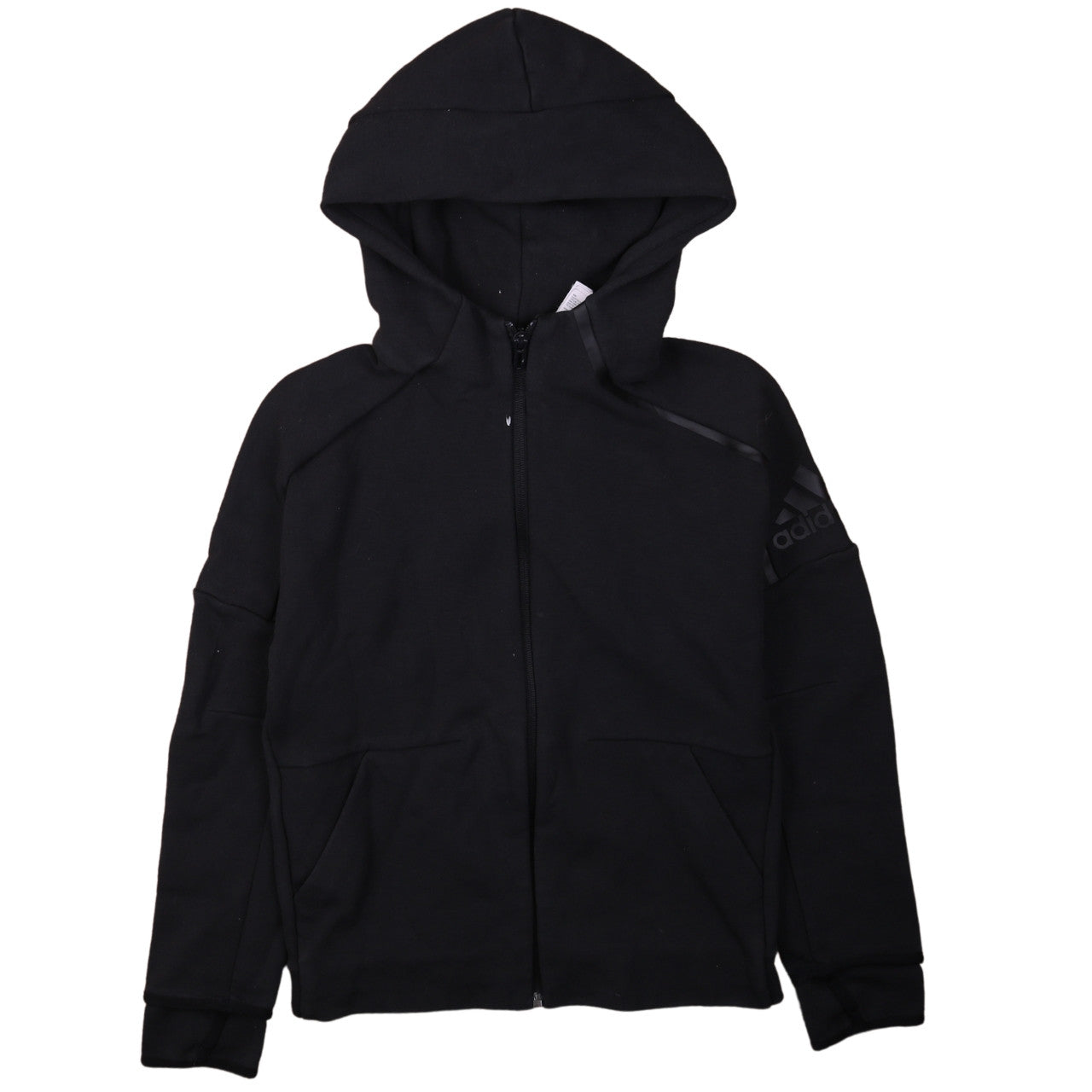 Adidas Boys Black Full Zip Hoodie 11-12 Years Fleece Logo Hooded Top