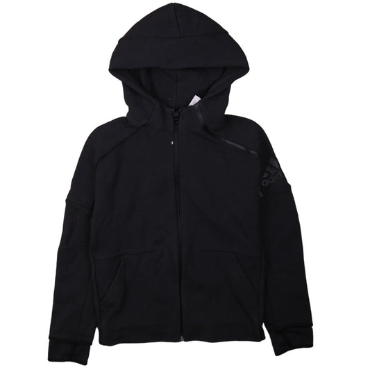 Adidas Boys Black Full Zip Hoodie 11-12 Years Fleece Logo Hooded Top