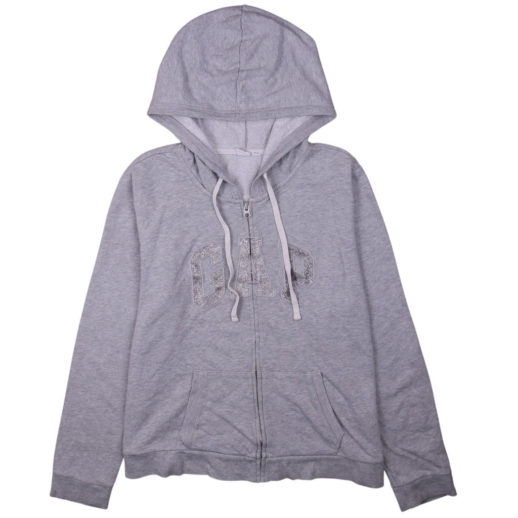 GAP Women Grey Full Zip Hoodie XL Glitter Logo Casual Sweatshirt