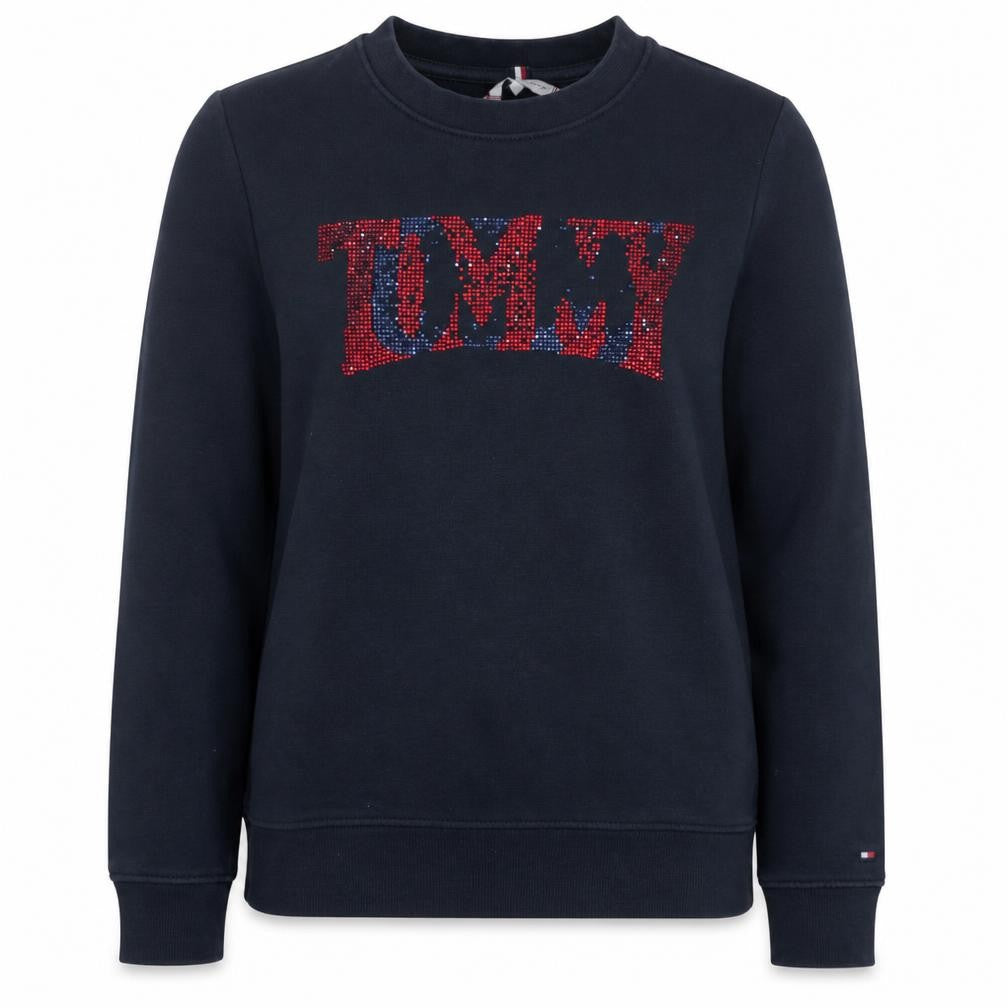 Tommy Hilfiger Womens Navy XS Sequin Logo Pullover Sweatshirt