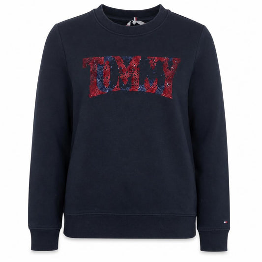 Tommy Hilfiger Womens Navy XS Sequin Logo Pullover Sweatshirt