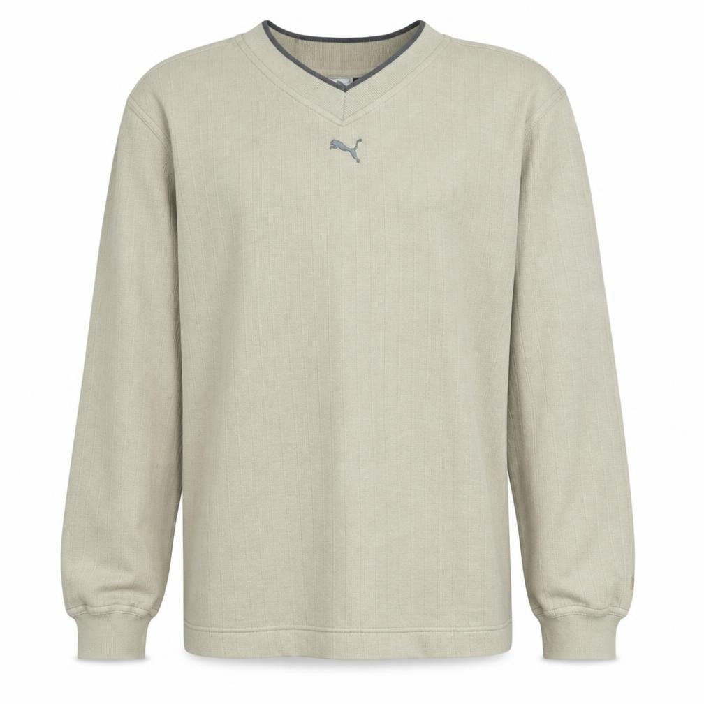 Puma Mens Beige V-Neck Pullover Sweatshirt XS Lightweight Cotton