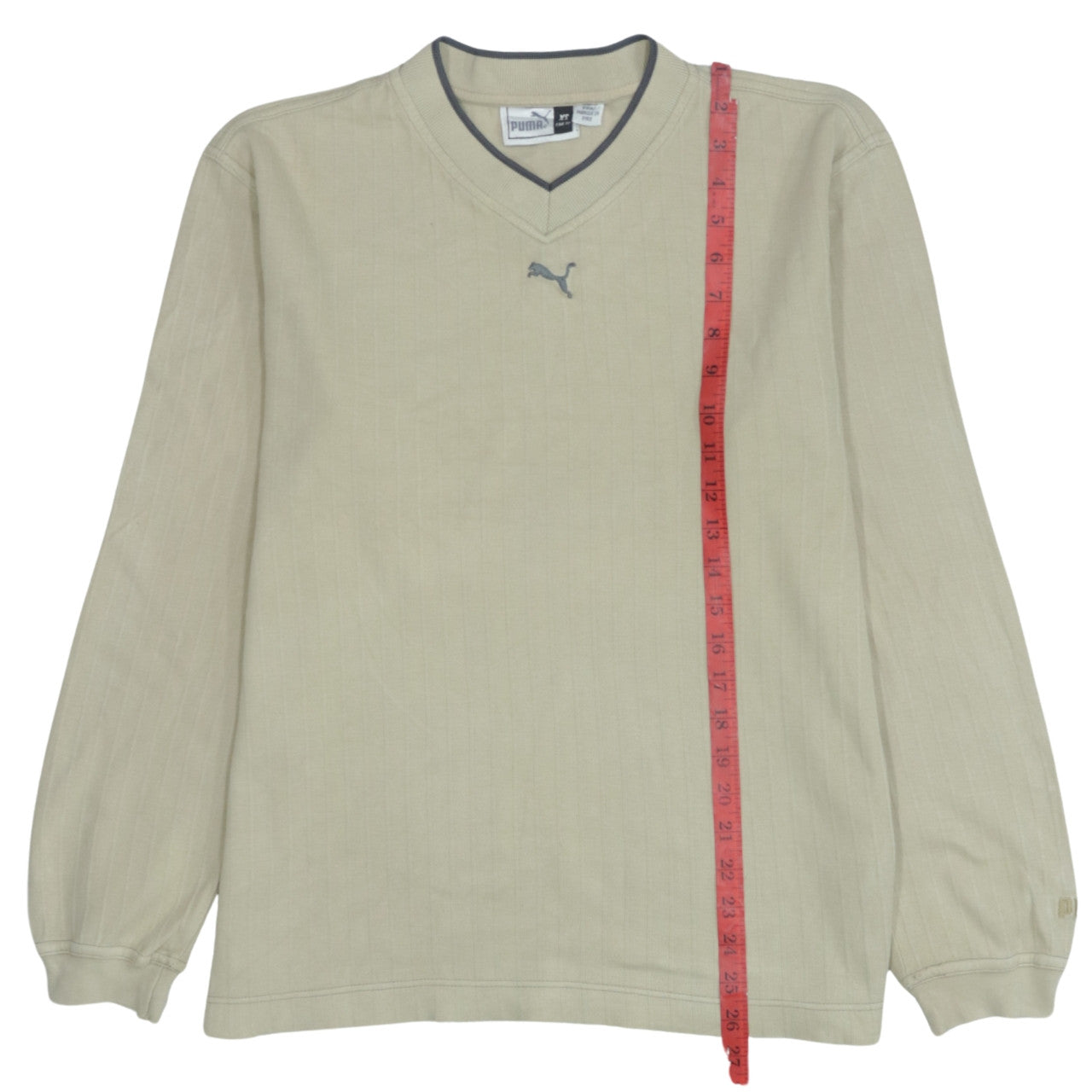 Puma Mens Beige V-Neck Pullover Sweatshirt XS Lightweight Cotton