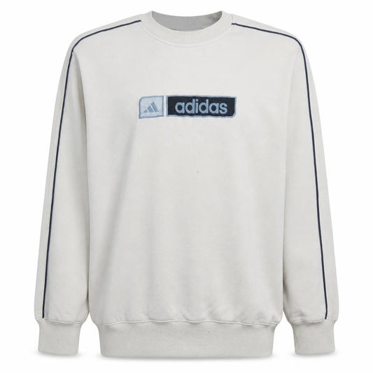 Adidas Teens White Pullover Sweatshirt 164 Logo Crew Neck Fleece