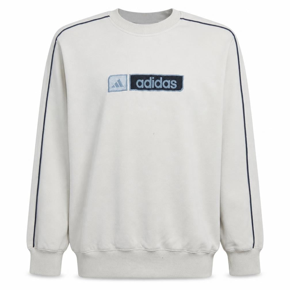 Adidas Teens White Pullover Sweatshirt 164 Logo Crew Neck Fleece