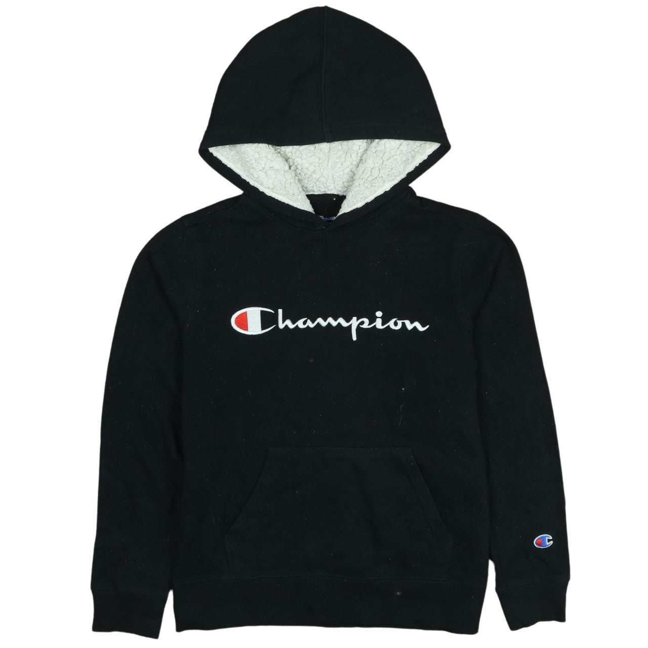 Champion Boys Black Pullover Fleece Hoodie M Logo Embroidered