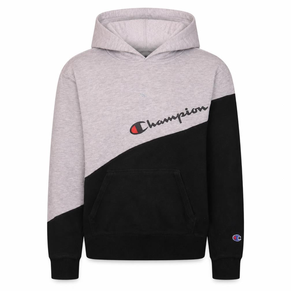 Champion Boys Grey & Black Pullover Hoodie L Colourblock Fleece Sweatshirt