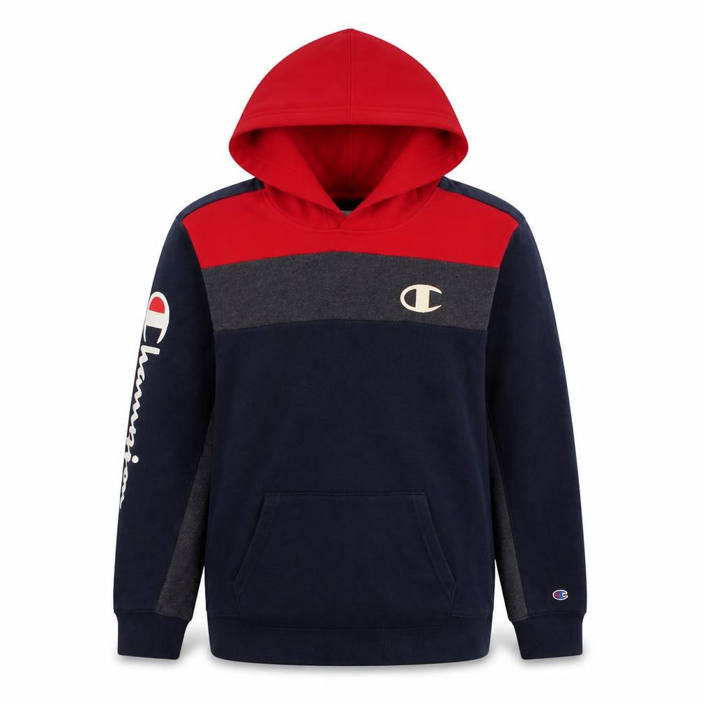 Champion Boys Multicoloured Pullover Hoodie L Colourblock Logo Sweatshirt
