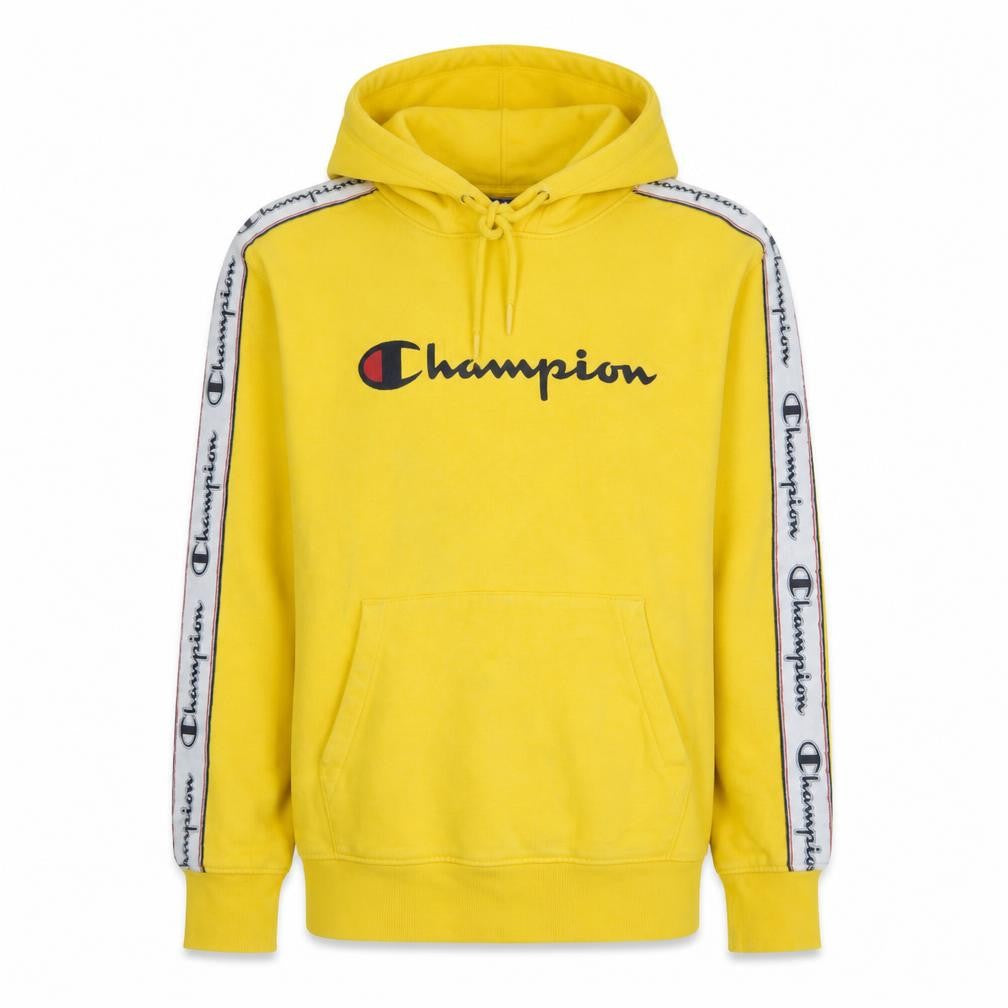 Champion Mens Yellow XS Pullover Hoodie with Logo Tape Detail