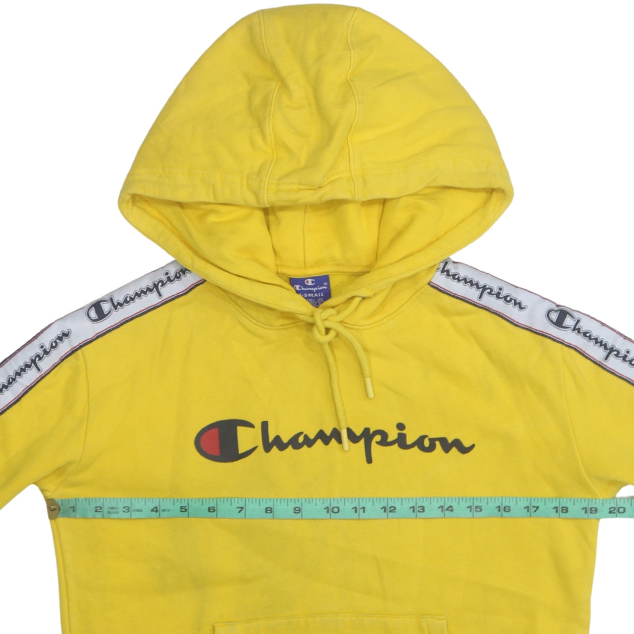 Champion Mens Yellow XS Pullover Hoodie with Logo Tape Detail