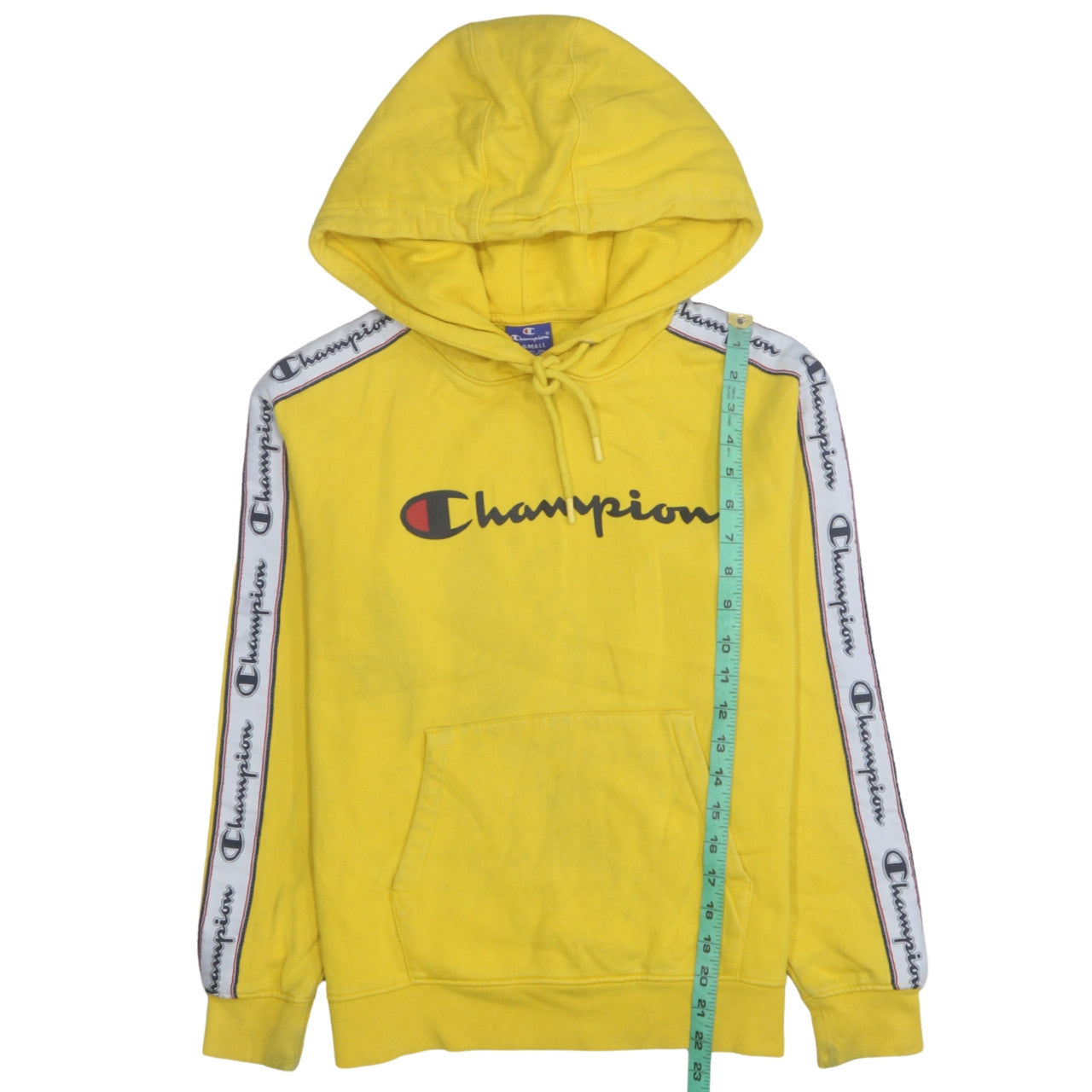 Champion Mens Yellow XS Pullover Hoodie with Logo Tape Detail