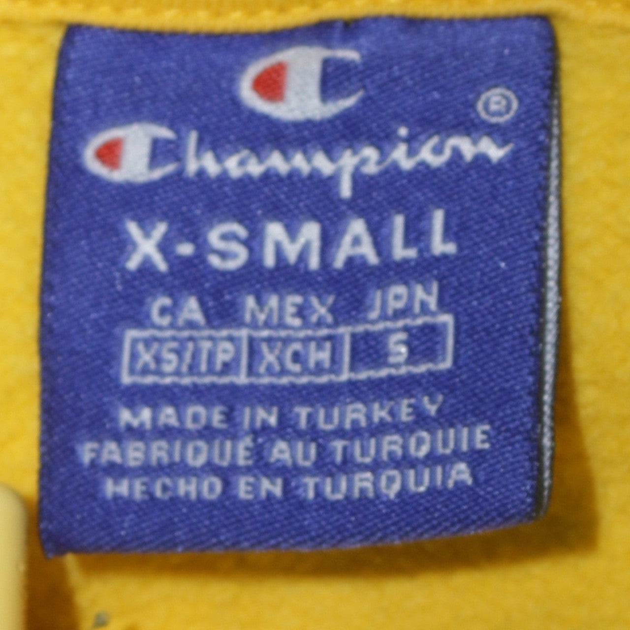 Champion Mens Yellow XS Pullover Hoodie with Logo Tape Detail