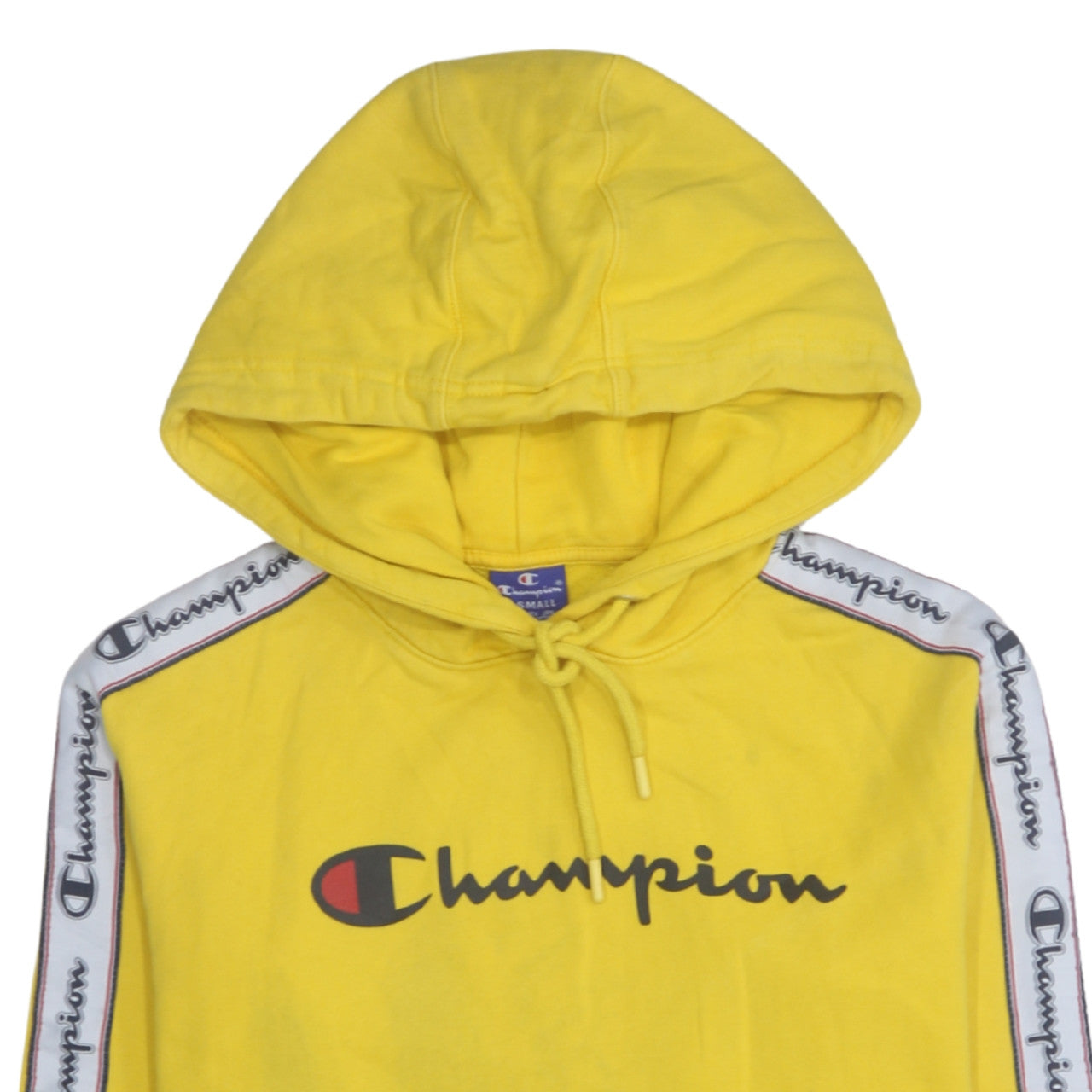 Champion Mens Yellow XS Pullover Hoodie with Logo Tape Detail