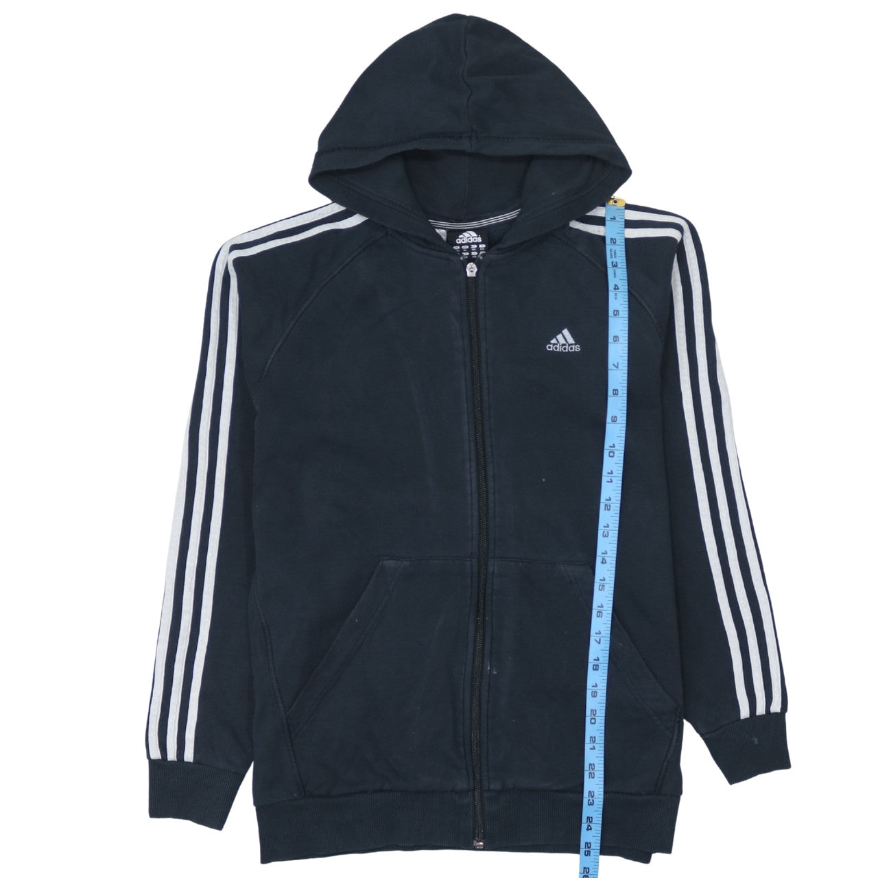 Adidas Boys Black Full Zip Hoodie 15-16 Years Essentials Sportswear