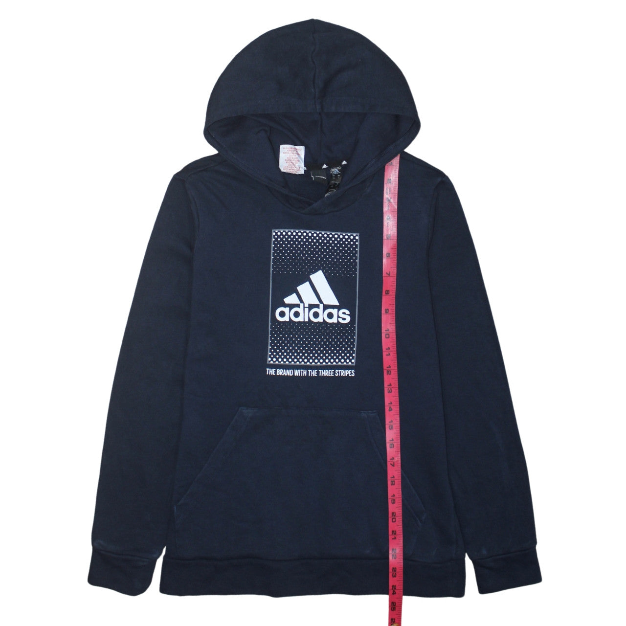 Adidas Boys Navy Blue Pullover Hoodie Size 13-14 Years Cotton Blend Logo
