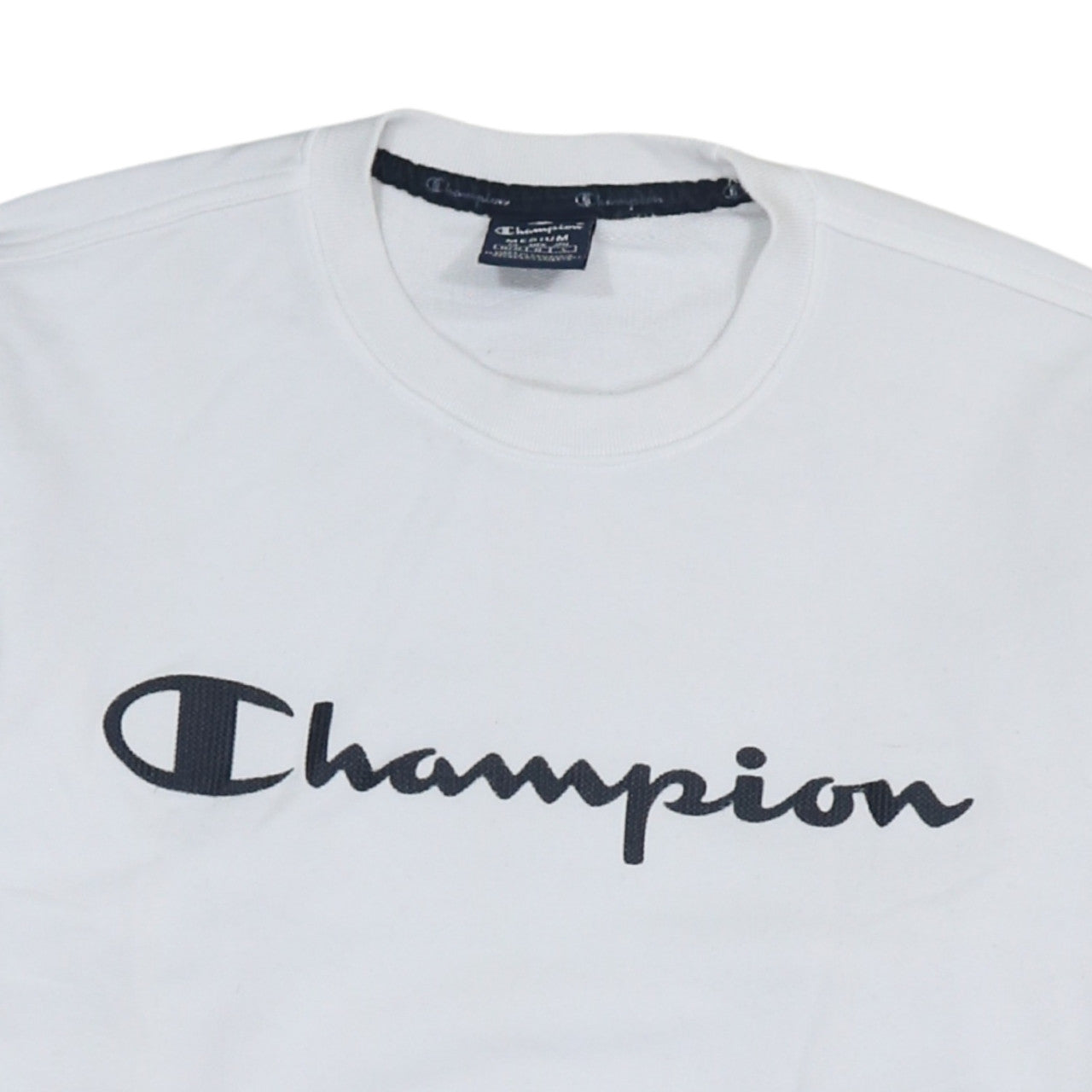Champion Men's White Medium Crew Neck Logo Sweatshirt