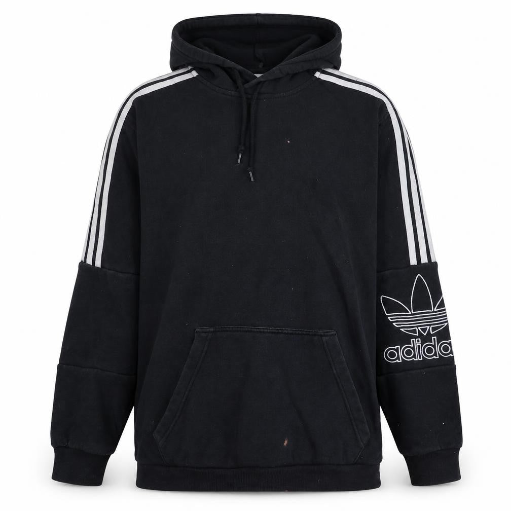 Adidas Mens Black Pullover Hoodie M Logo Sports Fleece Sweatshirt