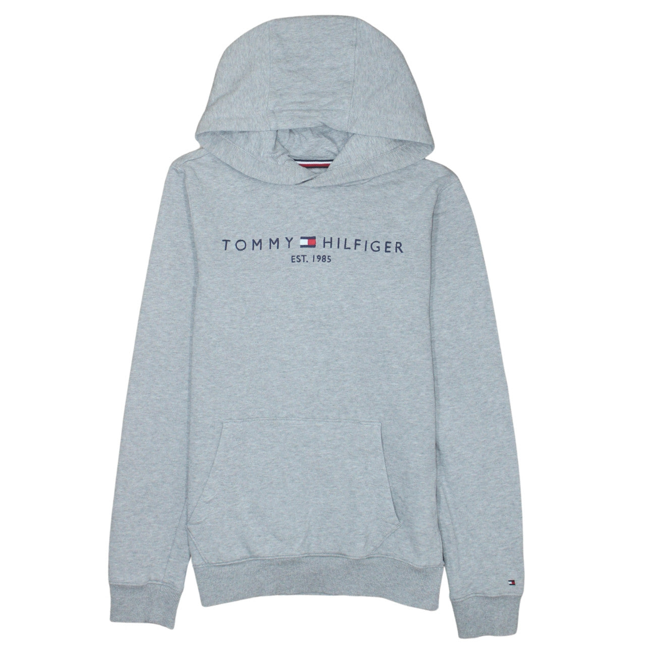 Tommy Hilfiger Boys Grey Pullover Hoodie Size 164 Logo Sweatshirt