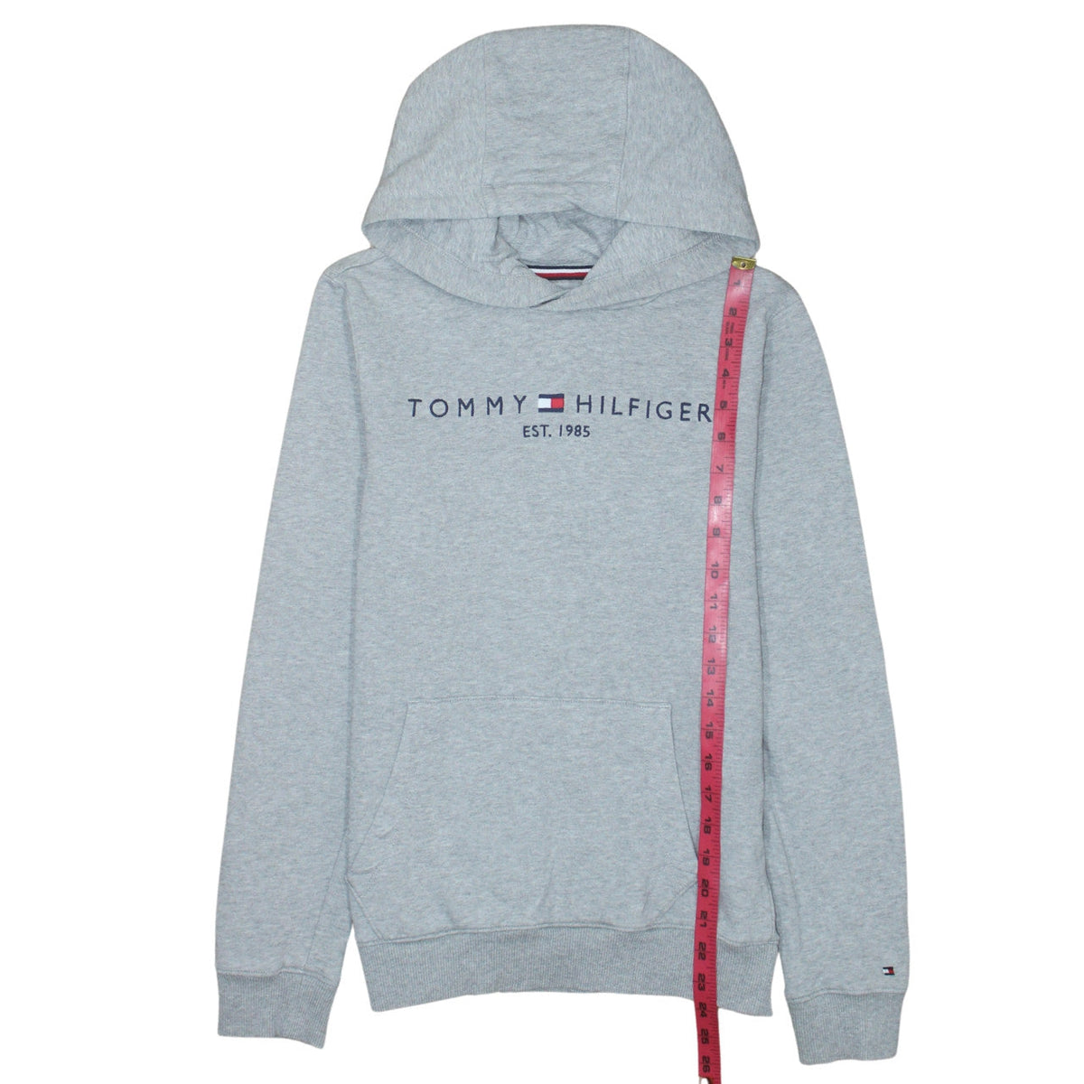 Tommy Hilfiger Boys Grey Pullover Hoodie Size 164 Logo Sweatshirt