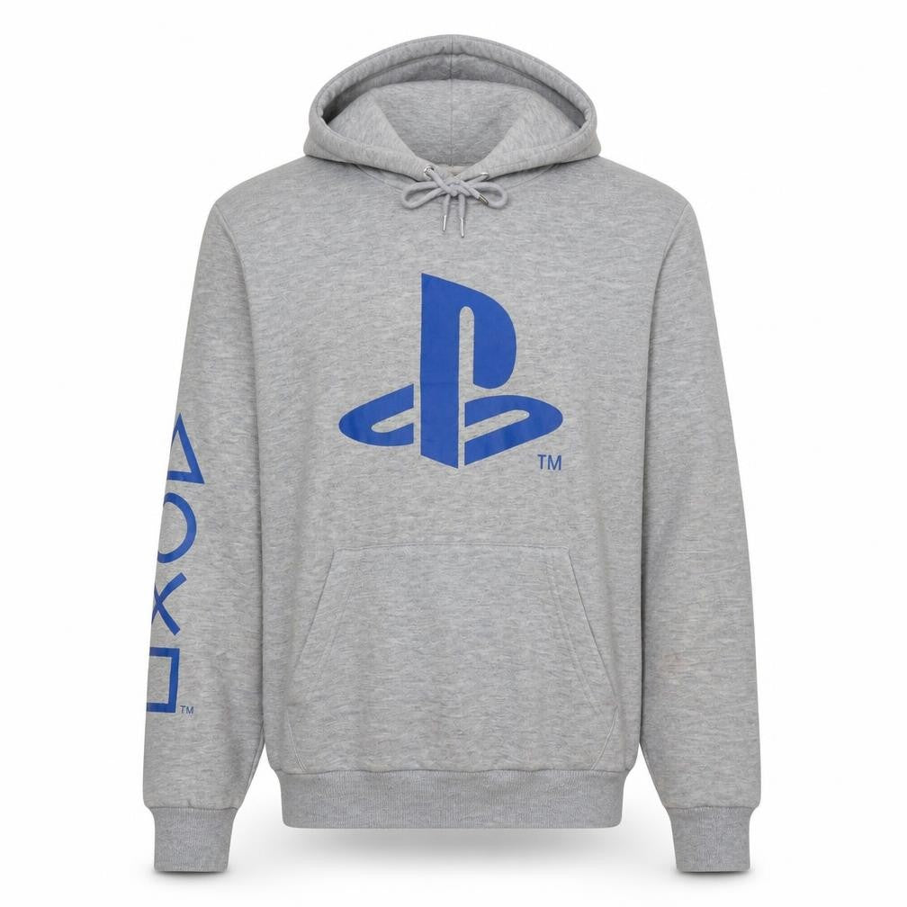 PlayStation Men's Grey Pullover Hoodie Size M Graphic Logo Gaming Sweatshirt