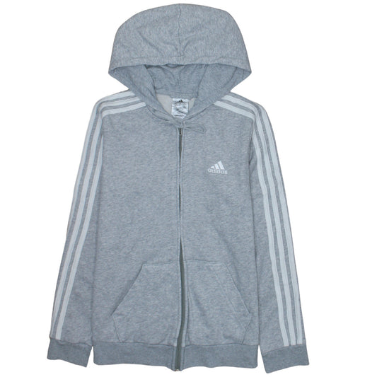 Adidas Women Grey Full Zip Hoodie Small 8-10 Hooded Sweatshirt