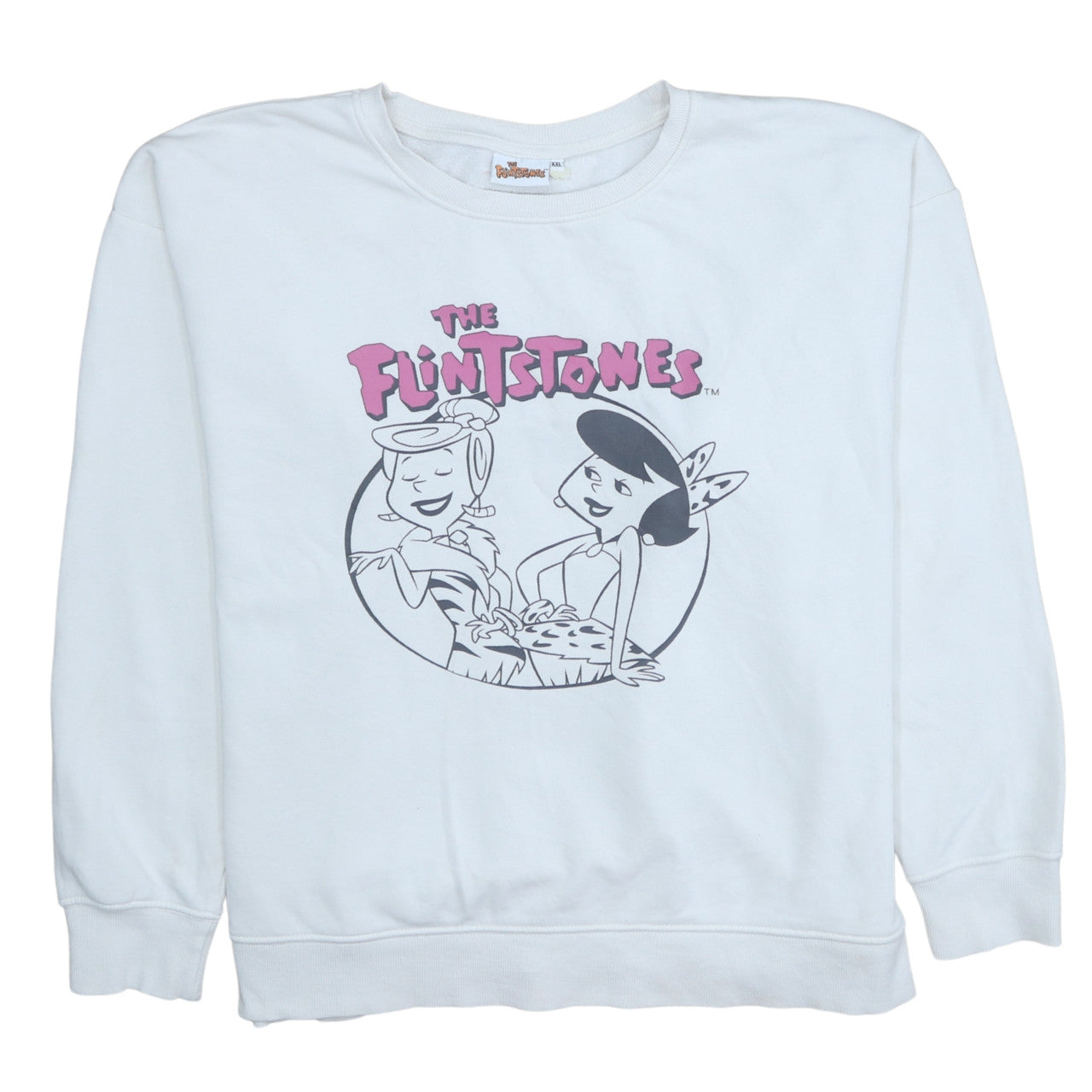 The Flintstones Womens White XXL Pullover Sweatshirt Cartoon Graphic