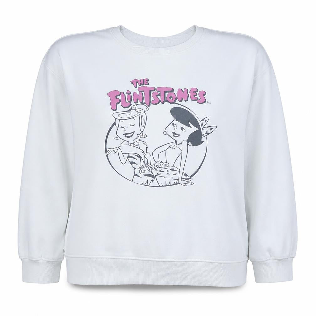 The Flintstones Womens White XXL Pullover Sweatshirt Cartoon Graphic