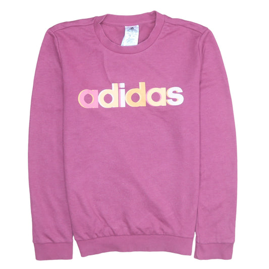 Adidas Womens Pink Logo Crew Neck Pullover Sweatshirt Size 12-14