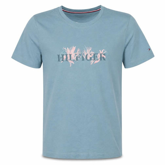 Tommy Hilfiger Men’s Blue Floral Logo Slim Fit Cotton T-Shirt Size M