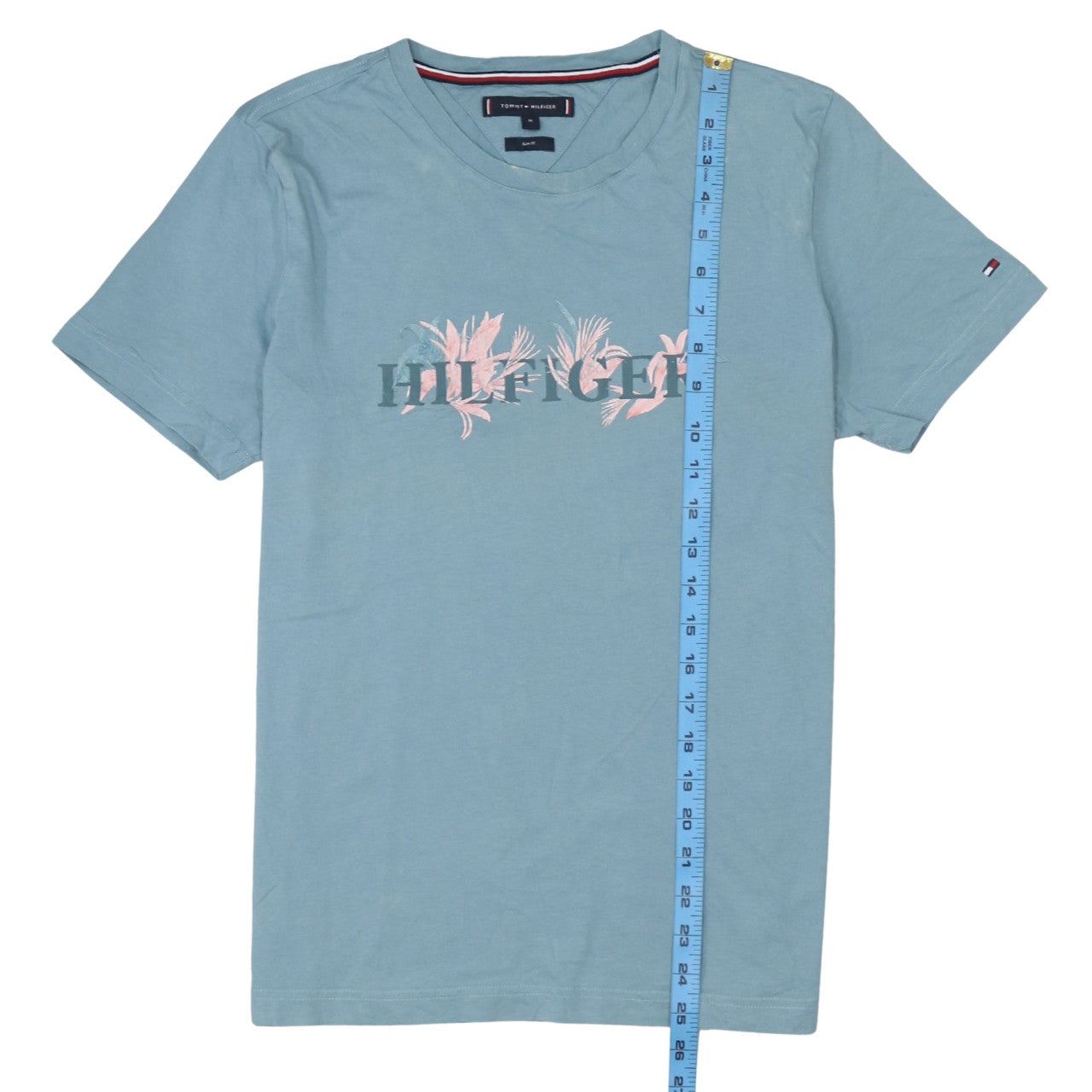 Tommy Hilfiger Men’s Blue Floral Logo Slim Fit Cotton T-Shirt Size M