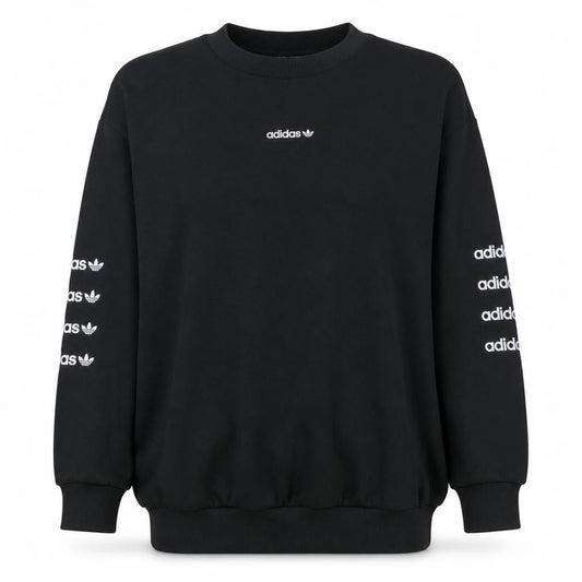 Adidas Women Black Crew Neck Pullover Sweatshirt UK 10 Logo Print