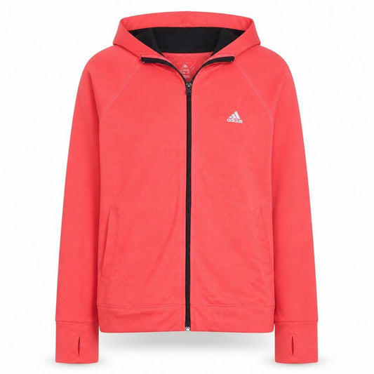 Adidas Womens Red Full Zip Hooded Sweatshirt UK 12-14 Climalite
