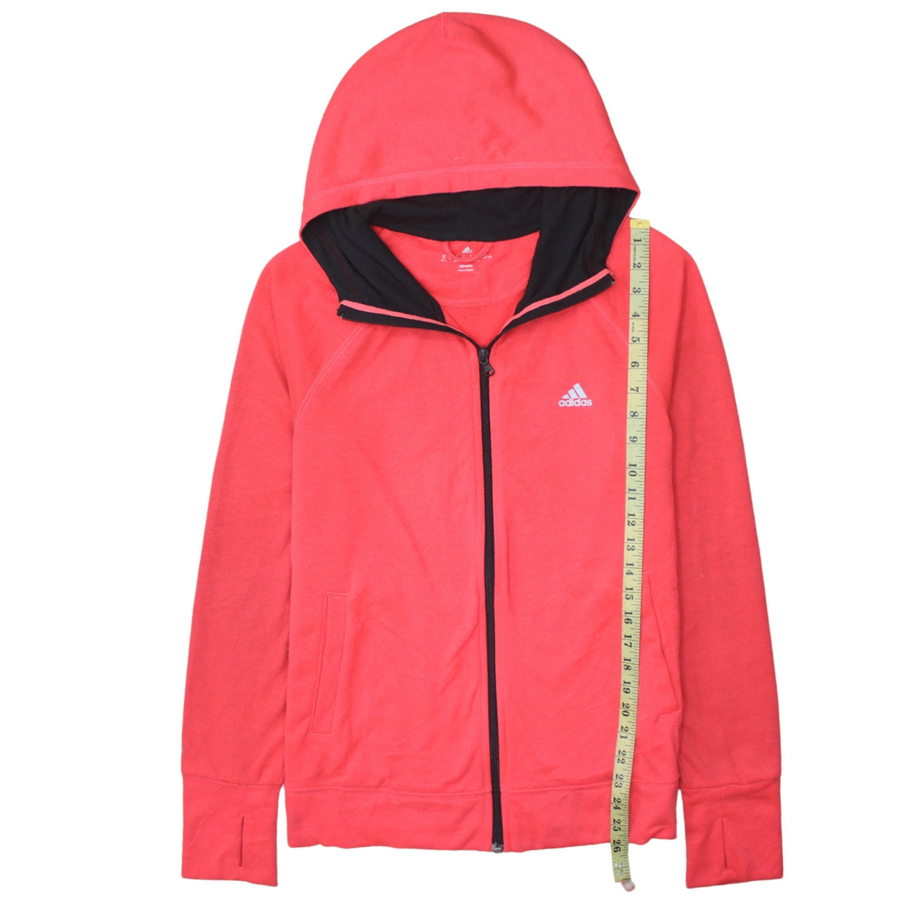 Adidas Womens Red Full Zip Hooded Sweatshirt UK 12-14 Climalite
