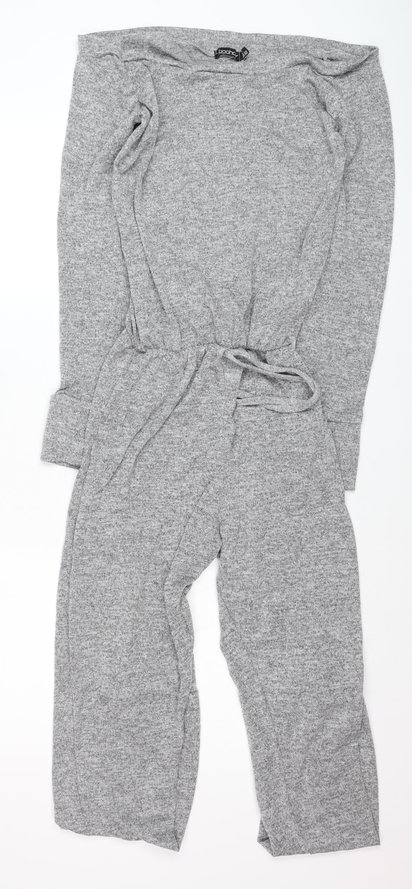 Boohoo Women’s Grey Knit Off Shoulder Long Sleeve Jumpsuit Size 10
