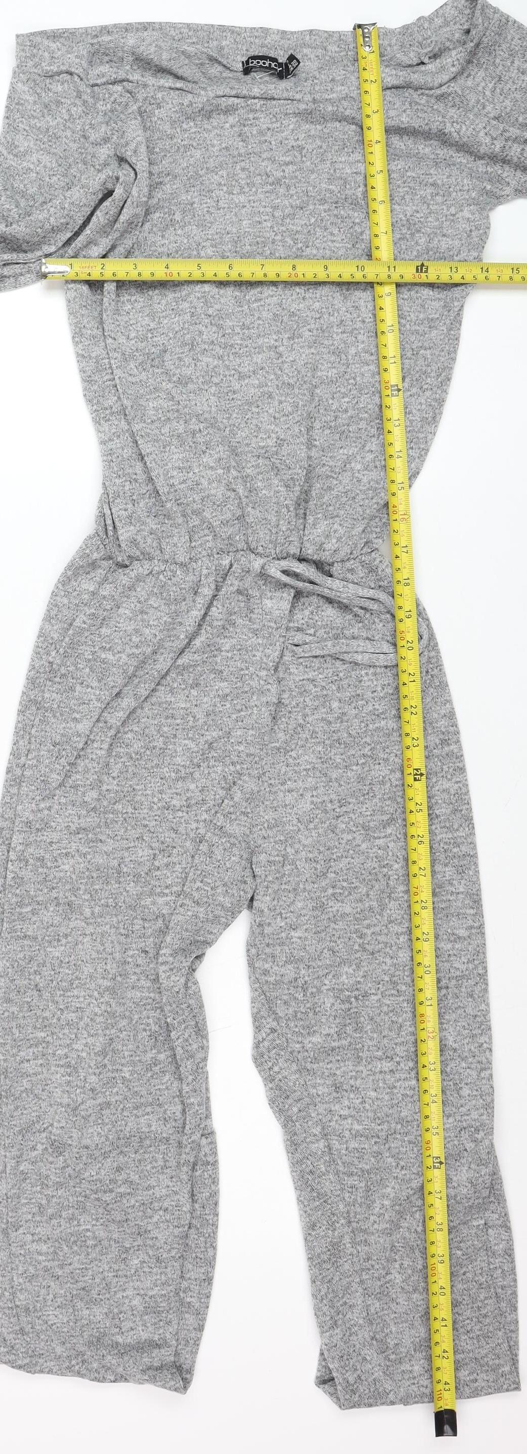 Boohoo Women’s Grey Knit Off Shoulder Long Sleeve Jumpsuit Size 10