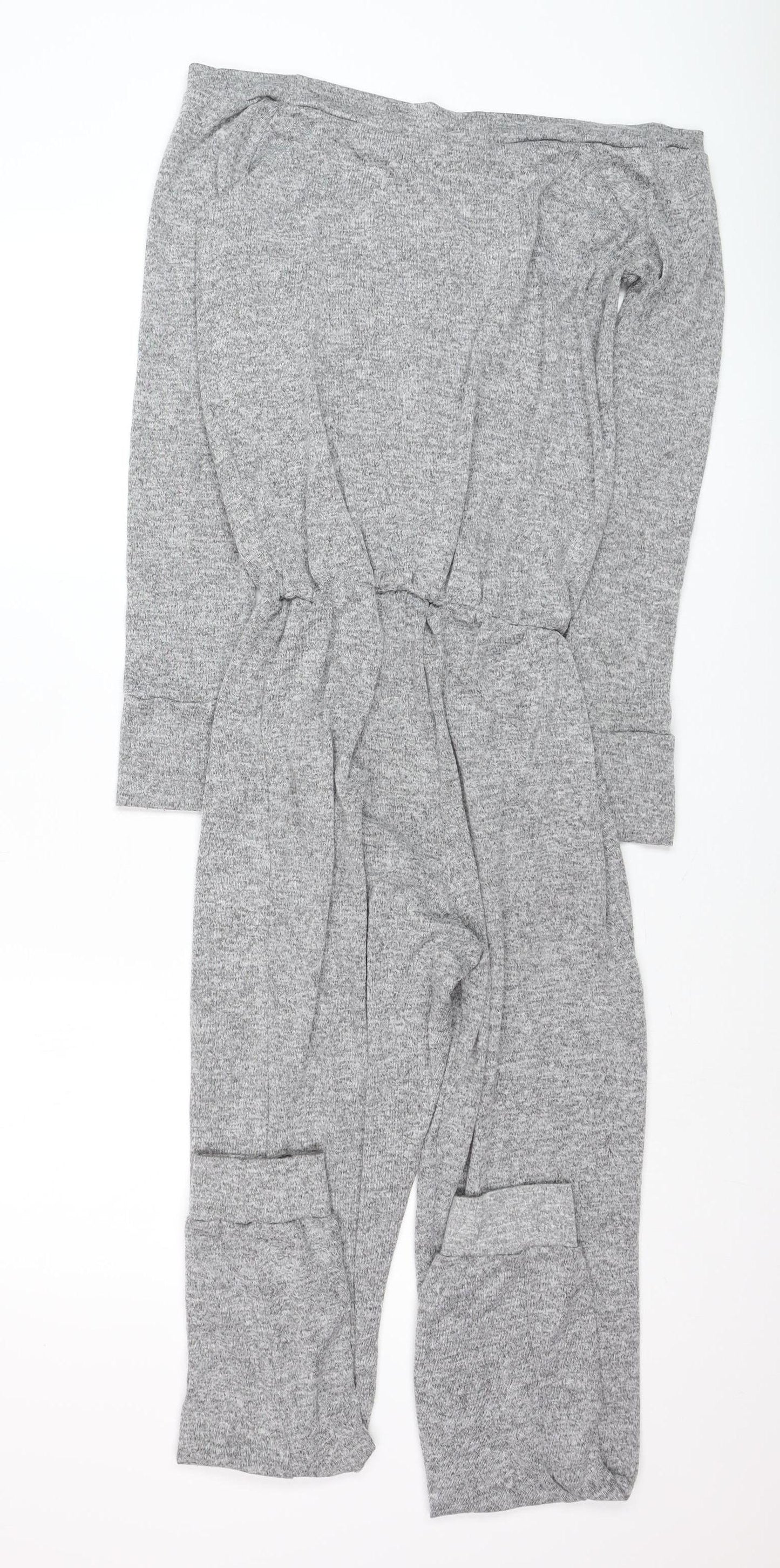Boohoo Women’s Grey Knit Off Shoulder Long Sleeve Jumpsuit Size 10