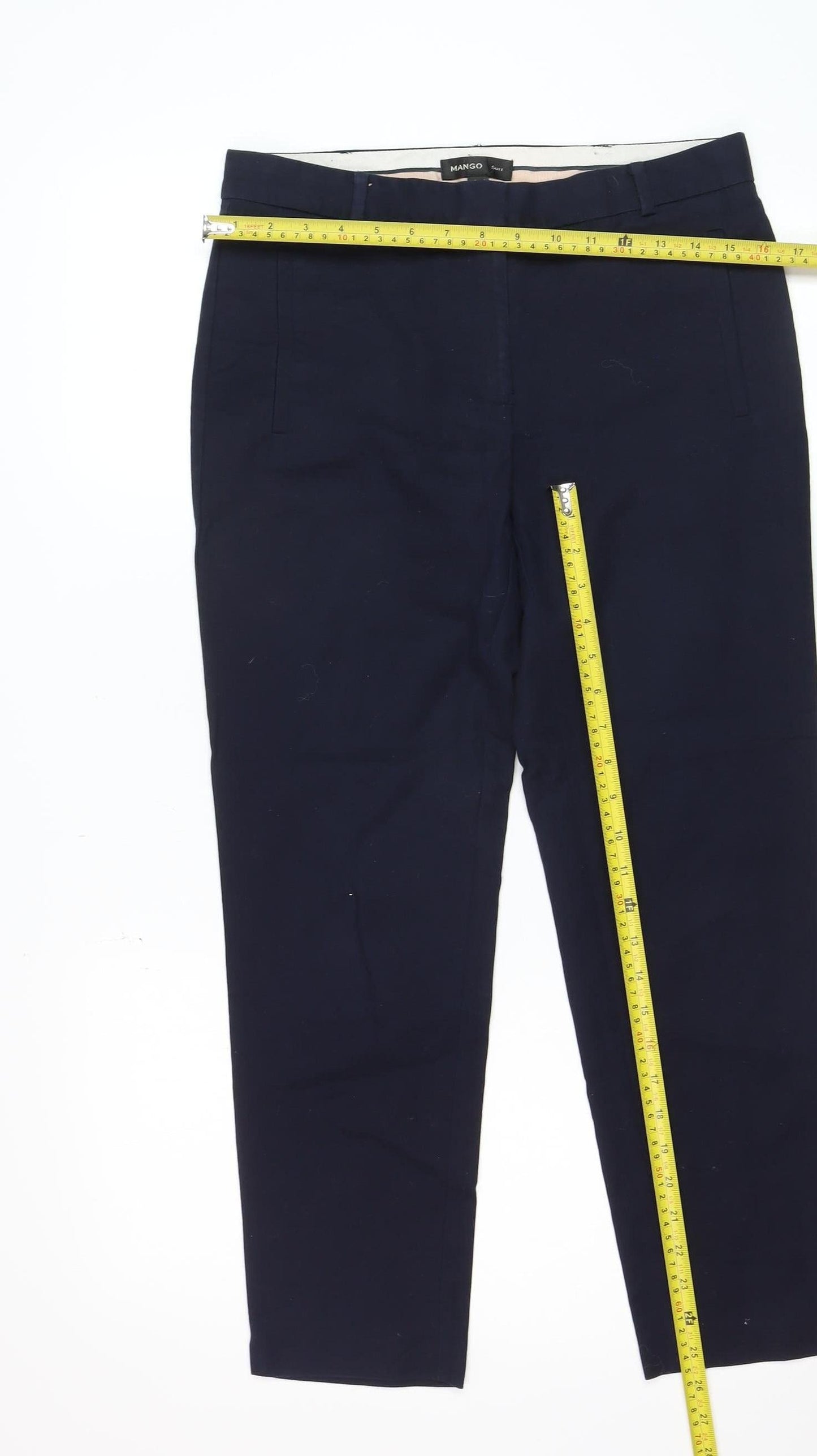 Mango Women Navy Blue Slim Trousers Size 10 Cotton Blend