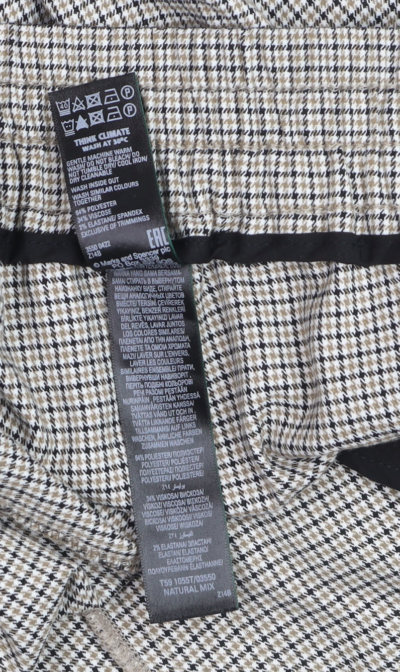 Marks and Spencer Womens Beige Check Tapered Trousers Size 24