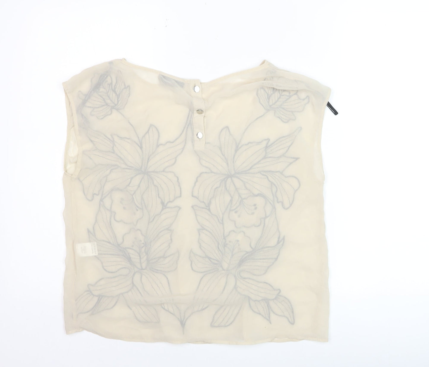 Warehouse Women’s Beige Embroidered Chiffon Sleeveless Blouse UK 14