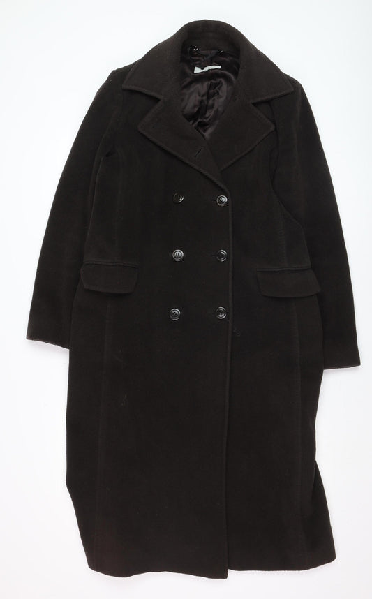 Jigsaw Women’s Black Wool Long Overcoat Size 14 Classic Formal