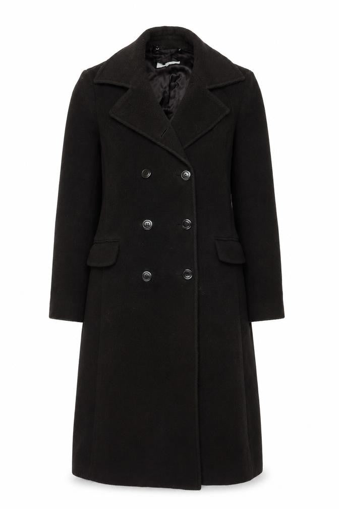 Jigsaw Women’s Black Wool Long Overcoat Size 14 Classic Formal