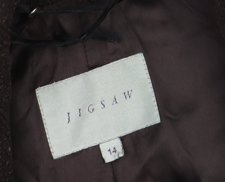 Jigsaw Women’s Black Wool Long Overcoat Size 14 Classic Formal
