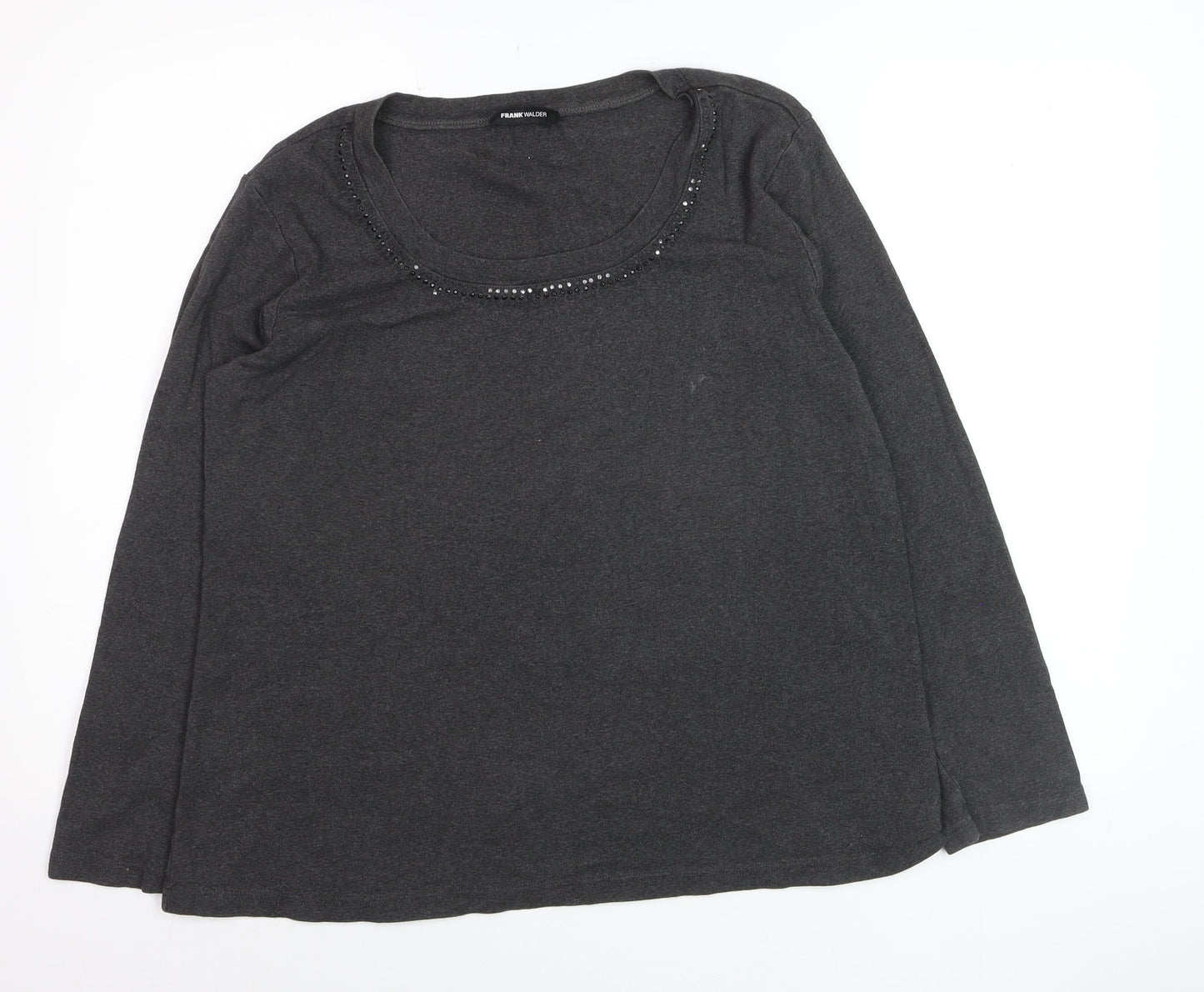 Frank Walder Women's Grey Beaded Long Sleeve Cotton Top Size 20