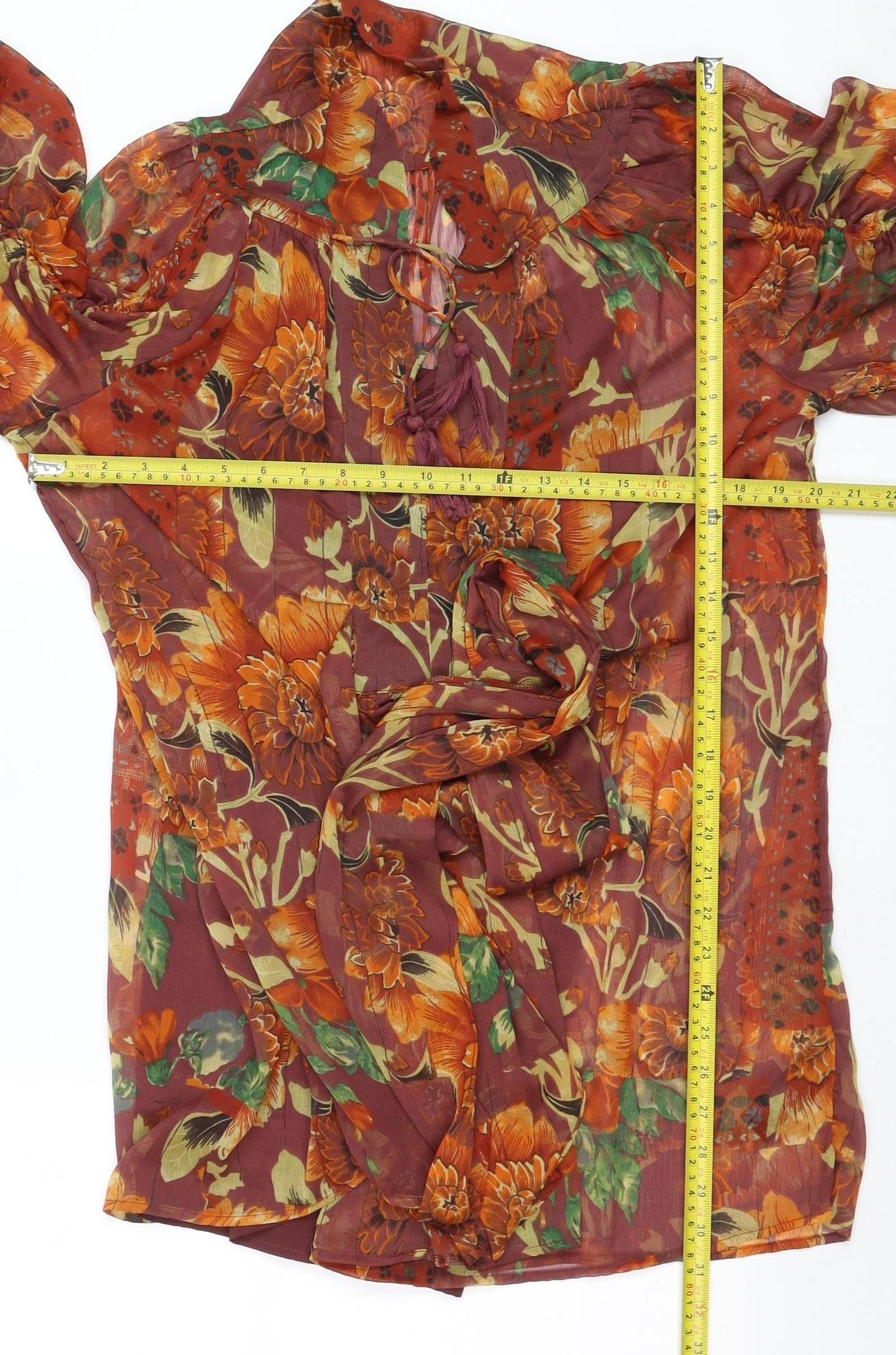 Topshop Women's Multicoloured Floral Chiffon Bohemian Blouse UK 10