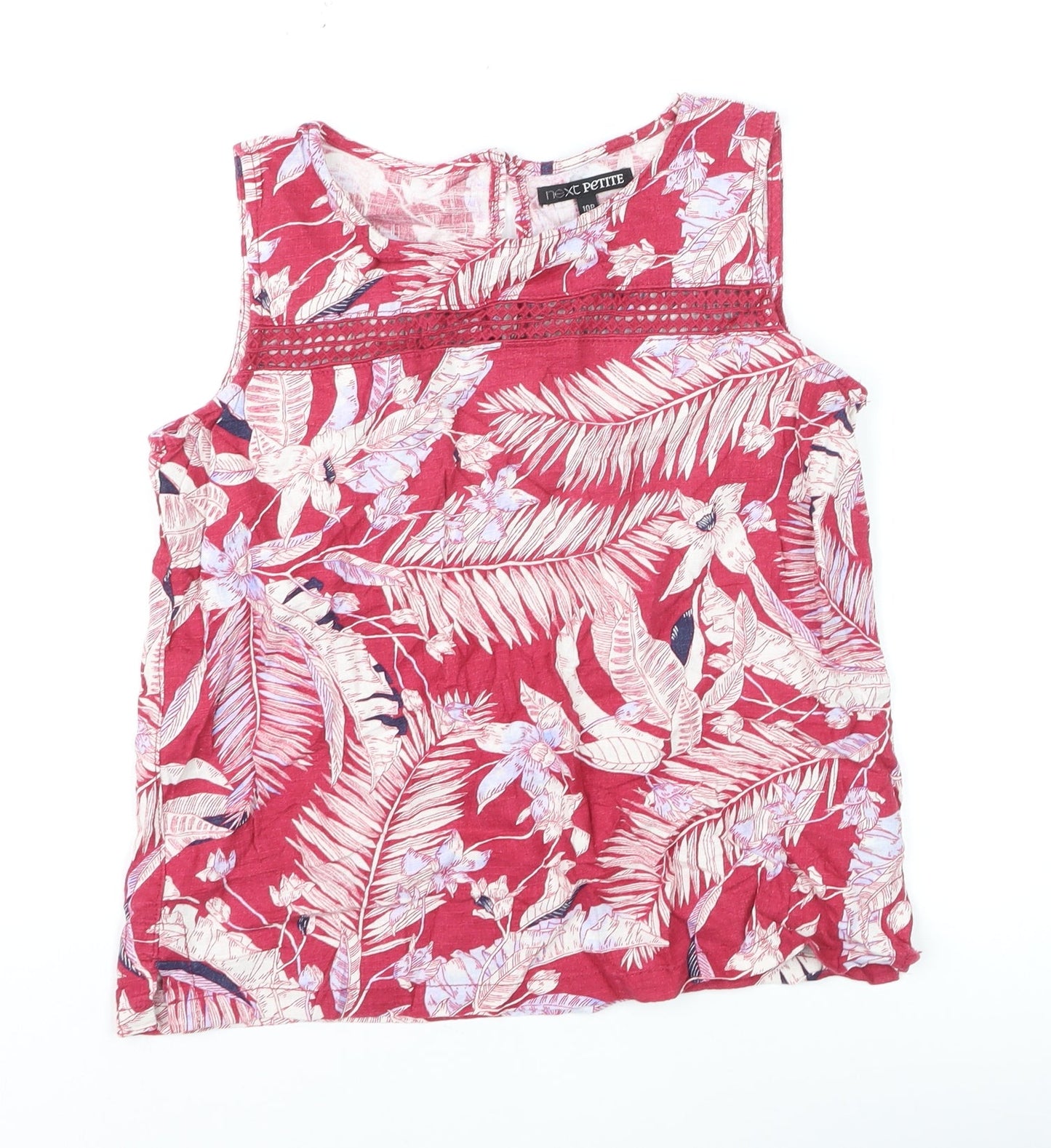 Next Petite Women's Red Floral Linen Blend Sleeveless Tunic Blouse Size 10