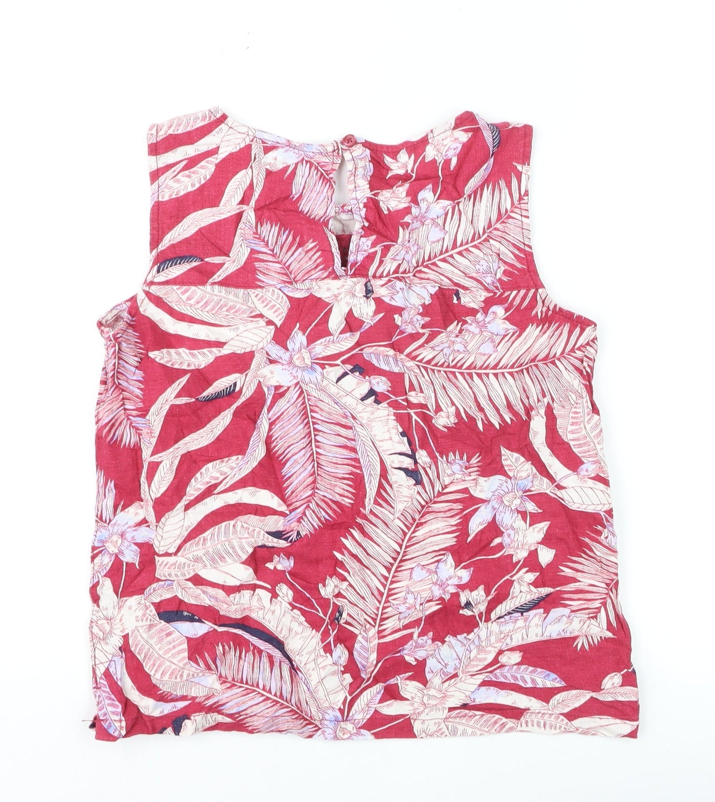 Next Petite Women's Red Floral Linen Blend Sleeveless Tunic Blouse Size 10